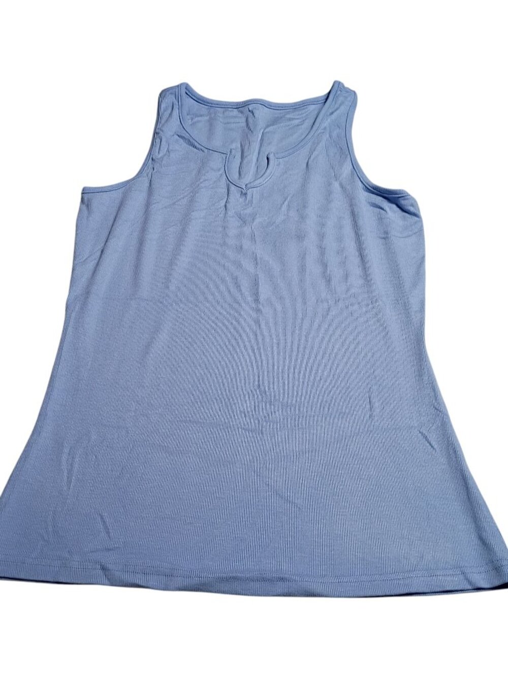Soft Periwinkle Blue Ribbed Split Neck Tank Top - Size XL